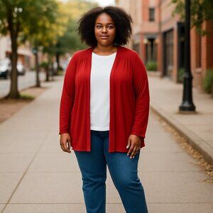 Coldwater Creek Womens Open Front Cardigan Large Red Preppy Academia Capsule